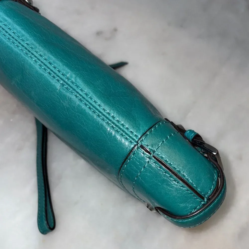 Michael Kors Purse Bag Fallon Large Leather Zip Clutch Wristlet Teal Aqua HTF